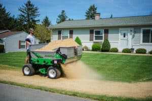 Top dressing sand is easy with the 48 wide 415 multi spread stand on top dresser